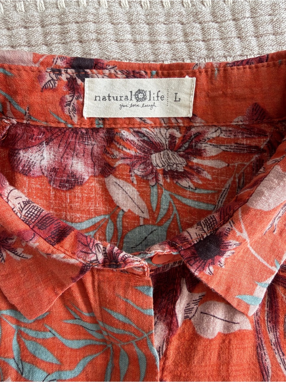 Natural Life Rebecca Midi Dress Orange Tropical Floral Pockets | Size L - Picture 8 of 12